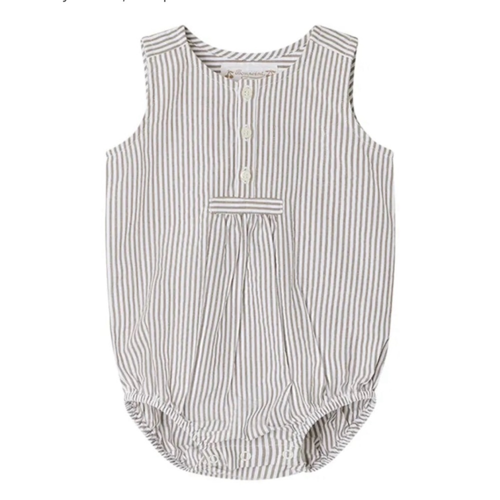 Bonpoint Brown and White Striped Romper